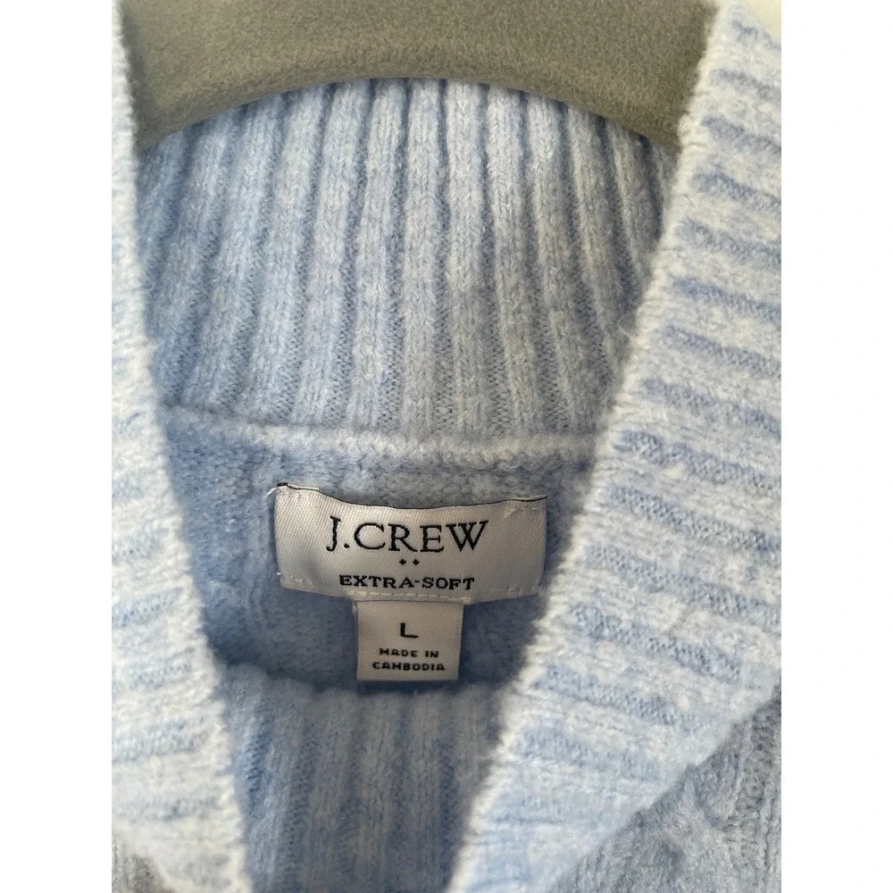 J.Crew‎ Extra-Soft Cable Knit Mock Neck Sweater Light Blue Womens Large